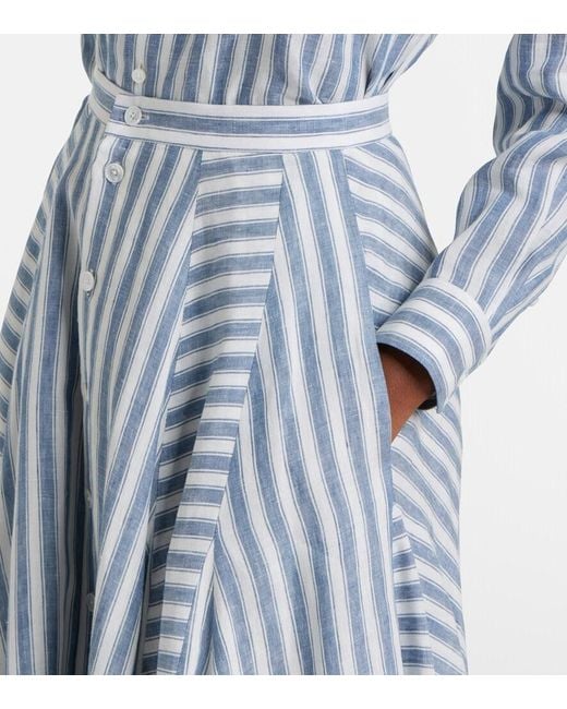 Ralph Lauren Blue Shamus Striped Linen Maxi Skirt