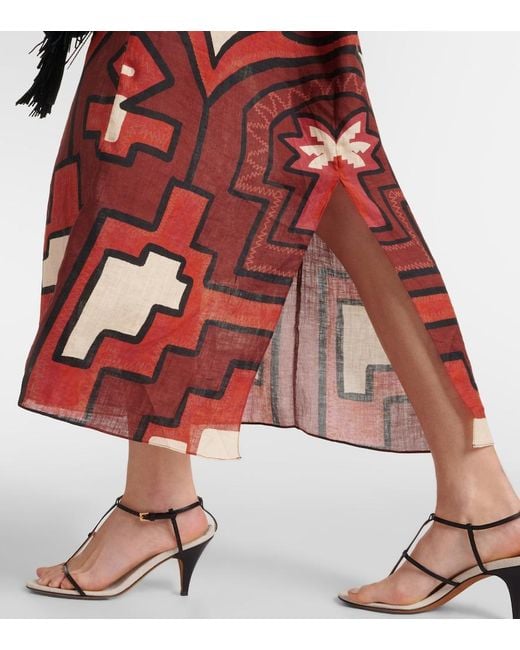 Johanna Ortiz Red Espejismo Selvático Linen Dress