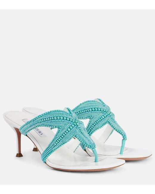 Aquazzura Blue Reef Star 65 Leather Thong Sandals