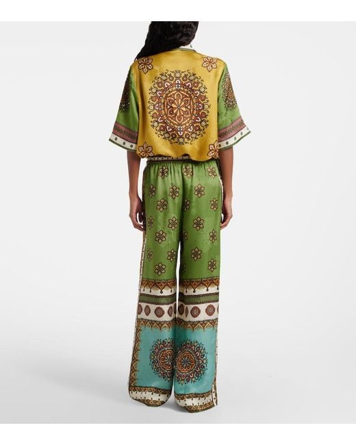 ALÉMAIS Green Contina Jacquard Palazzo Pants