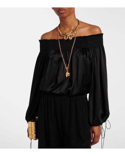 Chloé Black Off-Shoulder Silk Satin Top