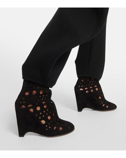 Alaïa Black Vienne Suede Wedge Ankle Boots