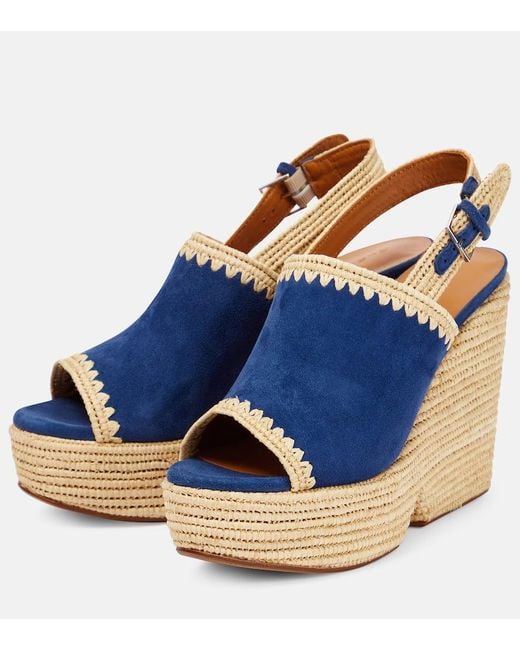 Robert Clergerie Blue Damya Suede Wedge Sandals