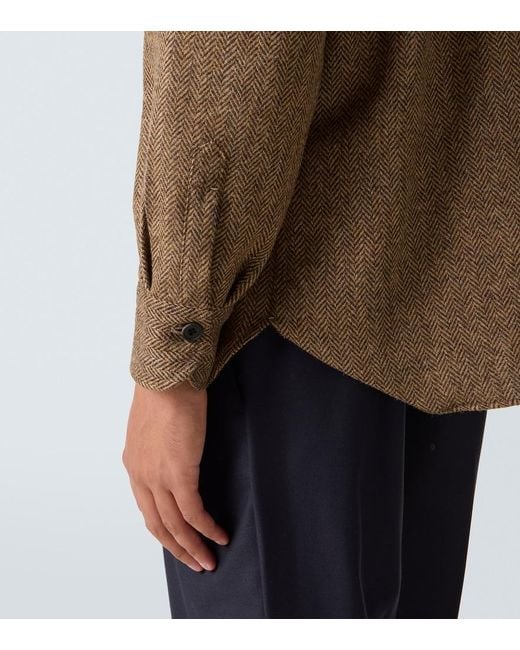 Rubinacci Brown Herringbone Wool Western Shirt for men