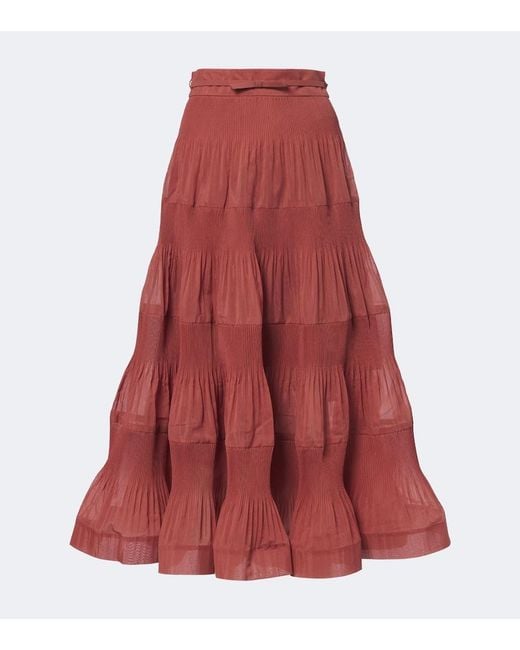Zimmermann Pleated Tiered Midi Skirt
