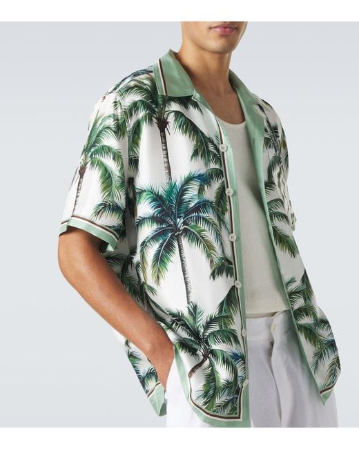 Dolce & Gabbana Green Printed Silk Twill Shirt for men