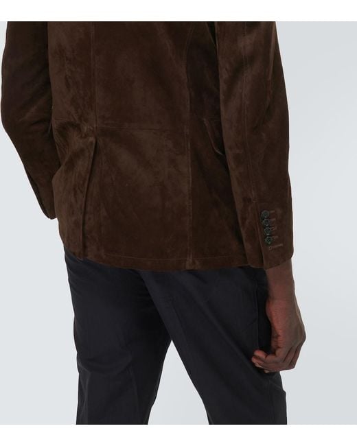Tom Ford Brown Leather-Trimmed Suede Blazer for men