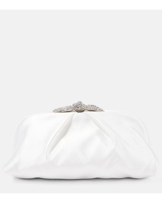 Aquazzura White Very Bow Tie Embellished Satin Clutch