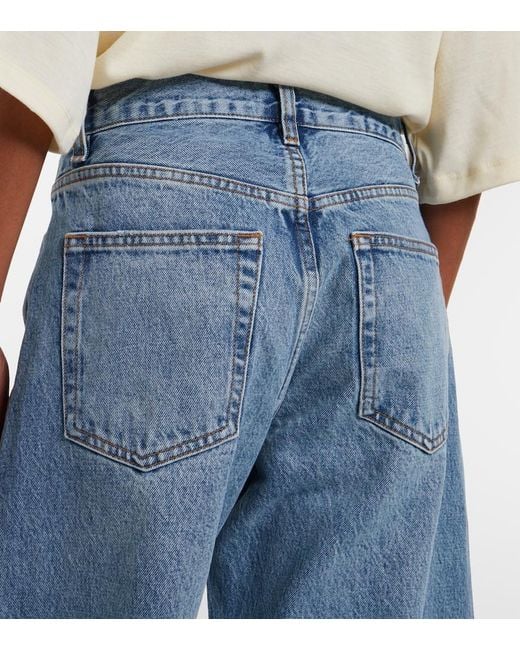 FRAME Blue Bubble Cropped Barrel-Leg Jeans
