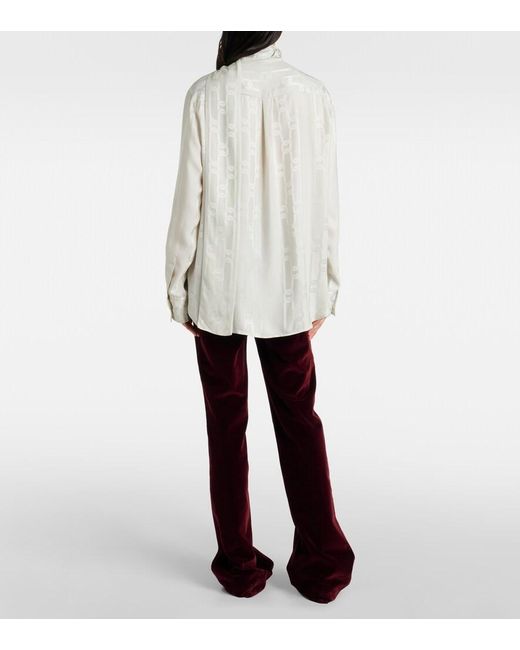 Tod's White Scarf-Detail Satin Jacquard Blouse