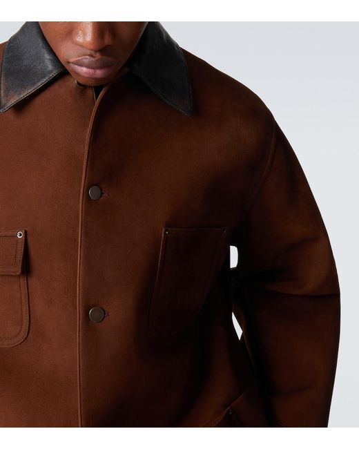 Prada Brown Leather-Trimmed Suede Jacket for men