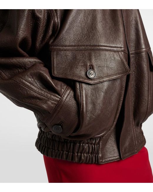 Saint Laurent Brown Oversized Leather Jacket