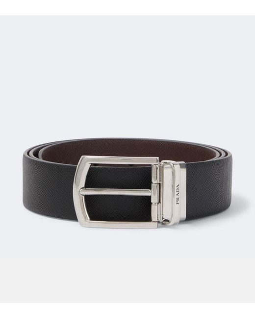 Prada Black Reversible Saffiano Leather Belt for men