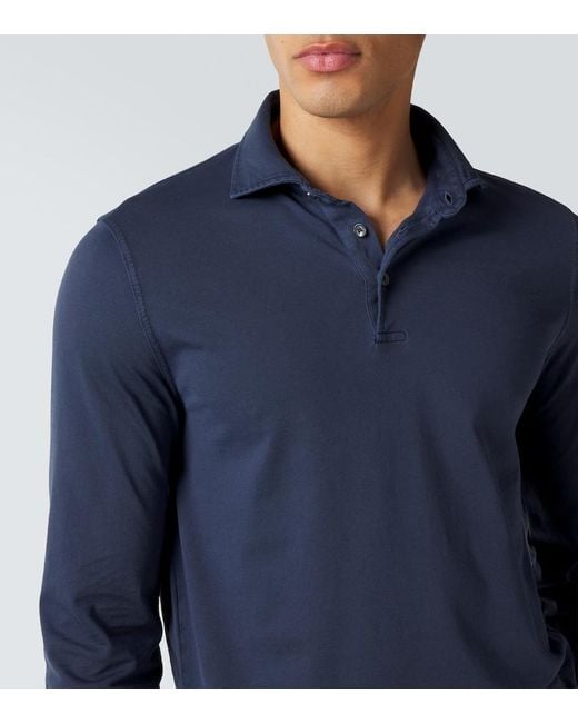 Fedeli Blue Cotton Pique Polo Shirt for men