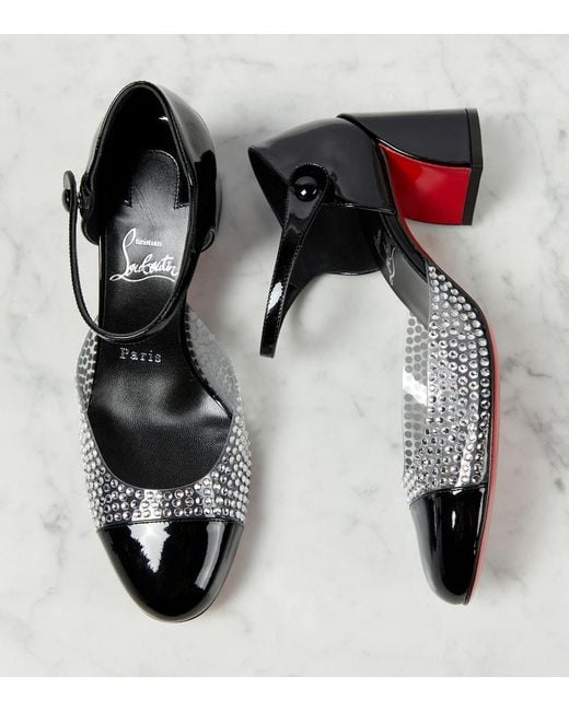Christian Louboutin Black Crystal-Embellished Patent Leather Pumps