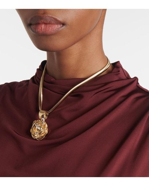 Magda Butrym Metallic Floral Crystal-Embellished Pendant Necklace