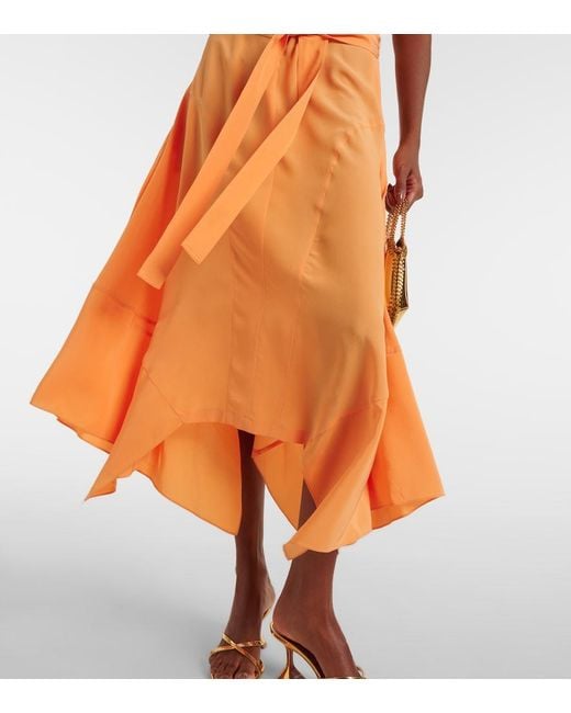Stella McCartney Orange Iconic Silk Crepe De Chine Midi Dress