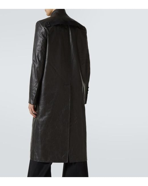 Rick Owens Black Leather Coat for men