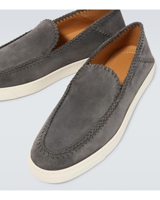 Giorgio Armani White Galleria 3 Suede Slip-On Shoes for men