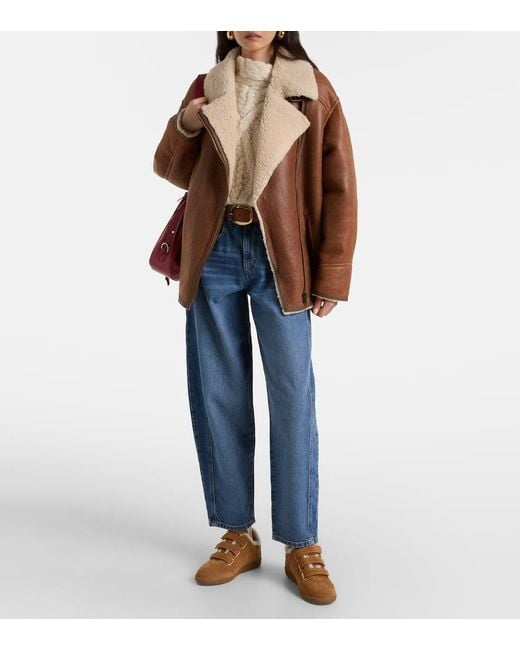 Isabel Marant Brown Beth Shearling-Trimmed Suede Sneakers