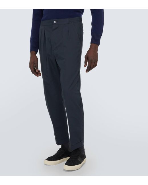 Tom Ford Blue Cotton And Silk Straight Pants for men