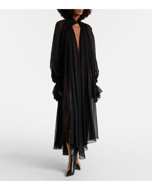 Khaite Black Edgar Semi-Sheer Silk Tulle Midi Dress