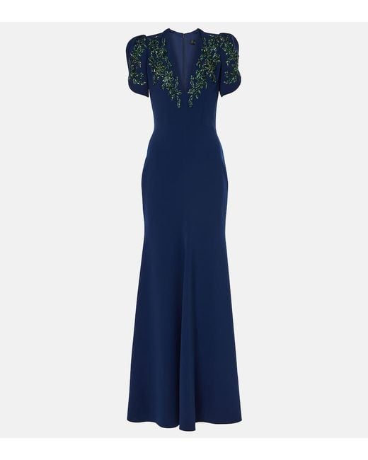 Abito Lungo Serenade Con Cristalli di Jenny Packham in Blue