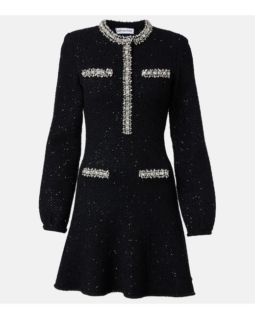 Self-Portrait Black Minikleid Mit Kristallen Und Pailletten