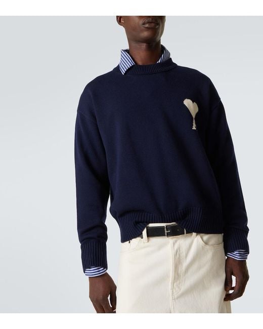 AMI Blue Ami De Cour Wool And Cotton Sweater for men