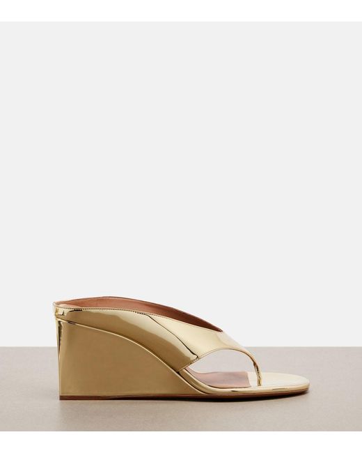 Alaïa Brown Cube Metallic Wedge Thong Sandals