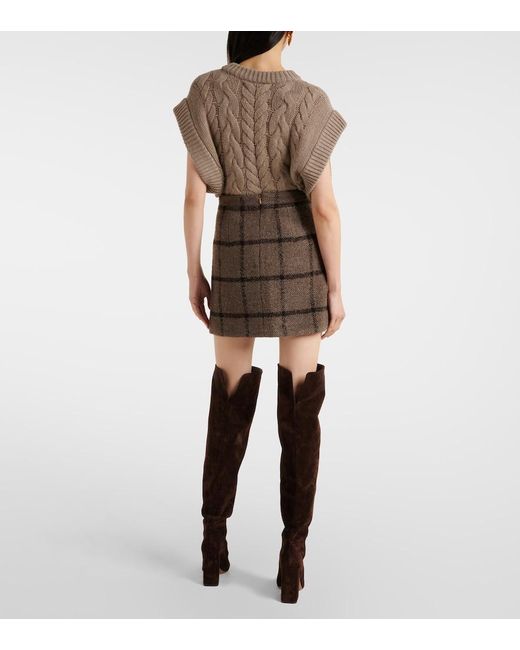 Patou Green Checked Wool-Blend Tweed Miniskirt