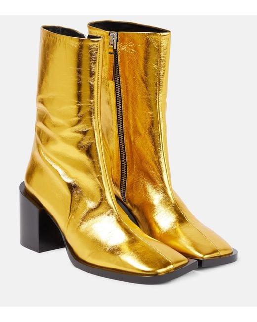 Jil Sander Yellow Metallic Leather Ankle Boots