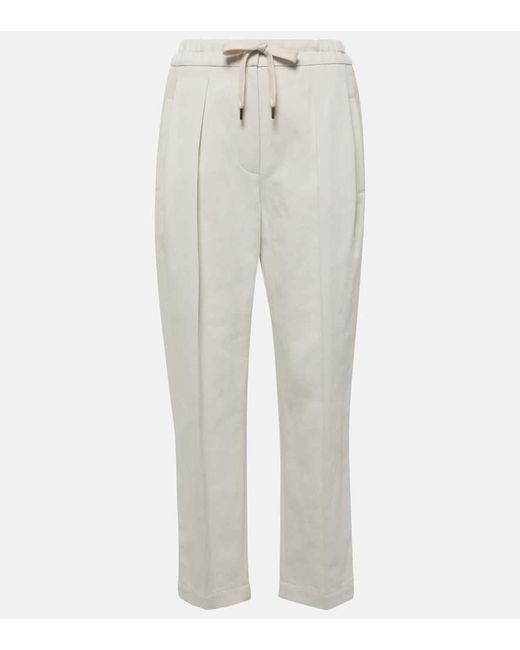Pantalones de gabardina de algodon y lino Brunello Cucinelli de color White