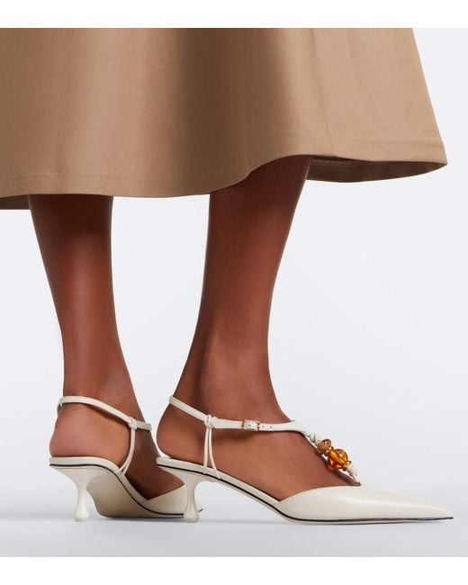 Jimmy Choo White Embellished Leather Pumps