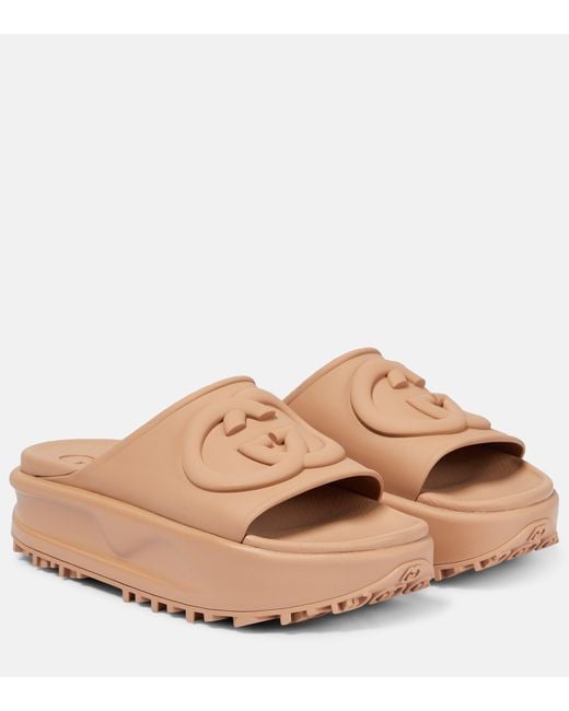 Gucci Brown Slide Sandal With Interlocking G, , Rubber