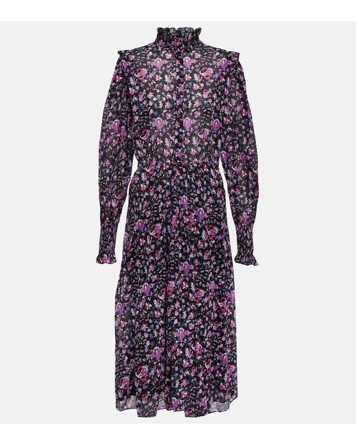 Isabel Marant Purple Galoa Floral Cotton Midi Dress