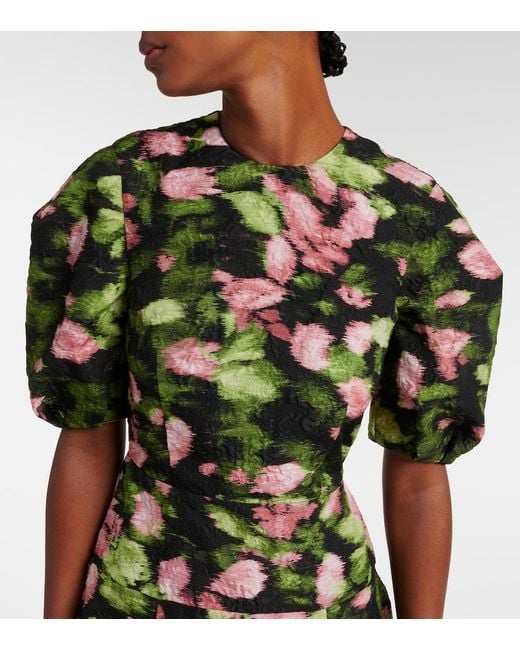 Erdem Green Floral Matelasse Midi Dress