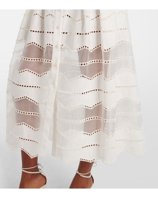 Elie Saab White Organza-Trimmed Cotton Midi Skirt
