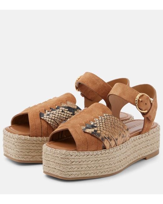 Ulla Johnson Brown Espadrille-Sandalen Elsa Aus Veloursleder Mit Leder