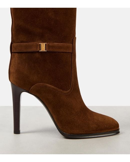 Saint Laurent Brown Diane 100 Suede Knee-High Boots