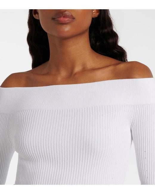 Alaïa White Ribbed-Knit Off-Shoulder Bodysuit