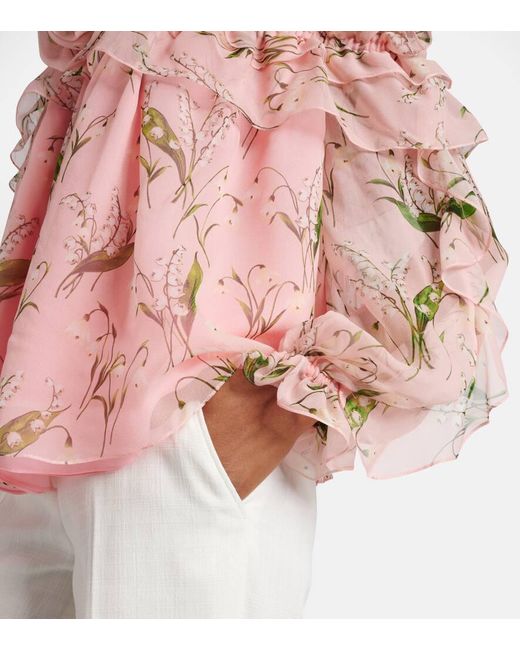 Blusa in seta con stampa floreale di Carolina Herrera in Pink