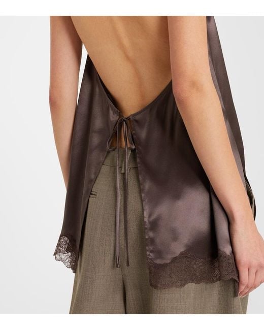 Magda Butrym Brown Top Aus Seidensatin Mit Spitze