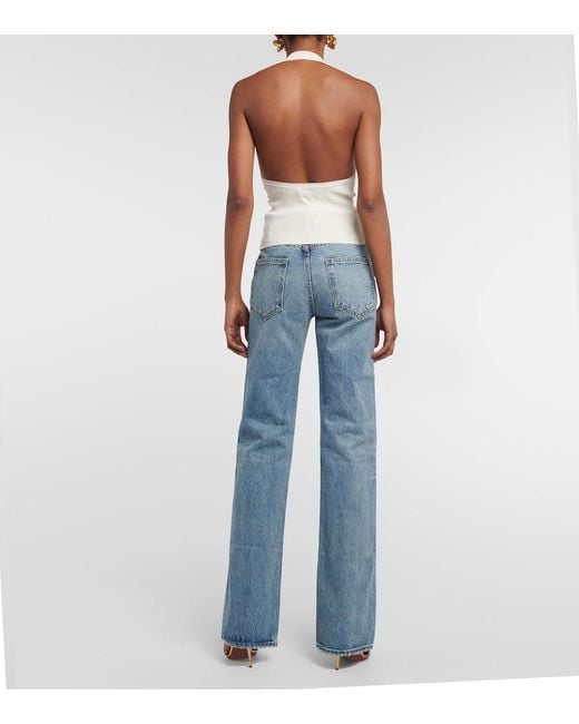 Nili Lotan White Ivey Ribbed-Knit Halterneck Silk Top