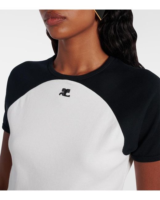 Courreges Black T-Shirt Circle Contrast Aus Baumwoll-Jersey
