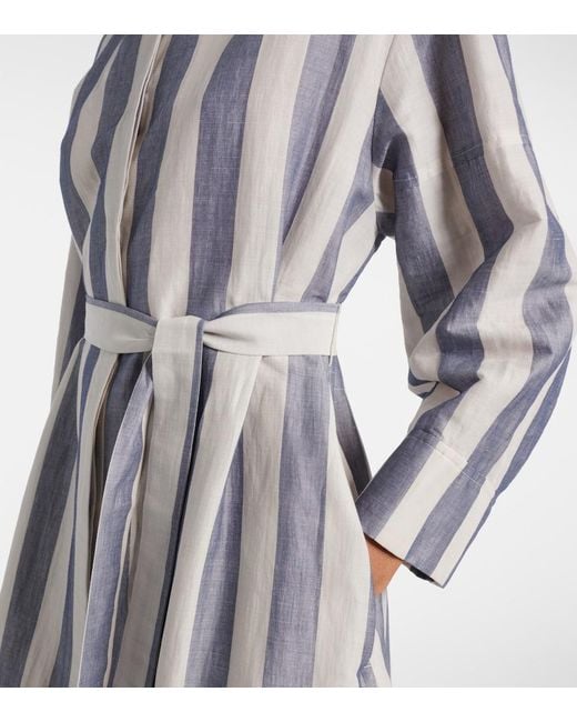 Max Mara Gray Max Mara Rima Striped Ramie And Cotton Midi Dress