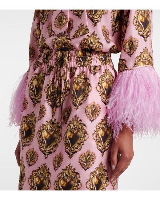 Dolce & Gabbana Pink Printed Silk Midi Skirt