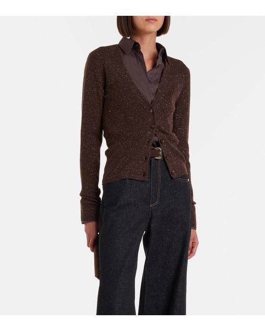 Brunello Cucinelli Brown Ribbed-Knit Cashmere-Blend Cardigan