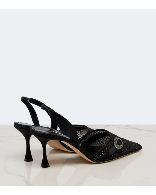 Manolo Blahnik Black Zutosli Embellished Slingback Pumps