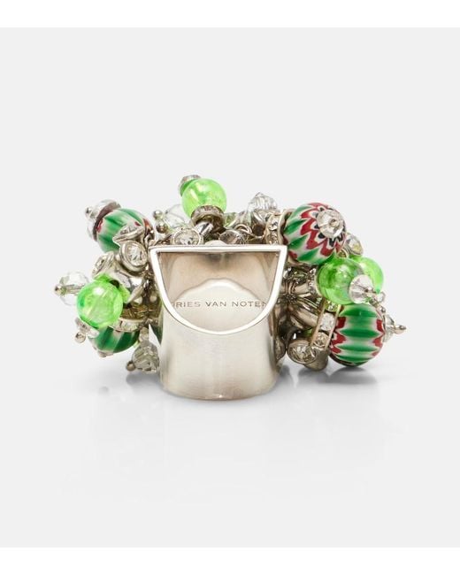 Dries Van Noten Green Crystal-Embellished Ring